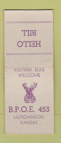 Matchbook Cover - Elks Lodge Hutchinson KS BOBTAIL