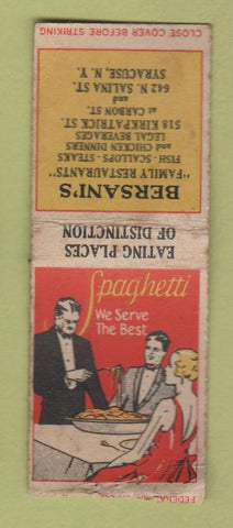 Matchbook Cover - Bersani's Syracuse NY restaurant WEAR BOBTAIL