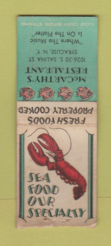Matchbook Cover - McCarthy's Restaurant Syracuse NY BOBTAIL