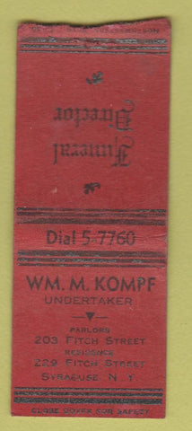Matchbook Cover - Wm Kompf Funeral Home Syracuse NY WEAR BOBTAIL