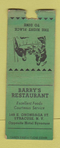Matchbook Cover - Barry's Restaurant Syracuse NY BOBTAIL