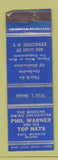 Matchbook Cover - Phil Warner and Top Hats Orchestra Syracuse NY WORN
