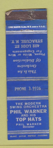 Matchbook Cover - Phil Warner and Top Hats Orchestra Syracuse NY WORN