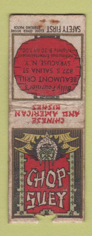 Matchbook Cover - Beaumont Grill Syracuse NY Chinese SAFETY FIRST POOR BOBTAIL