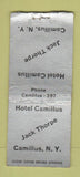 Matchbook Cover - Hotel Camillus Jack Thorpe NY WEAR BOBTAIL