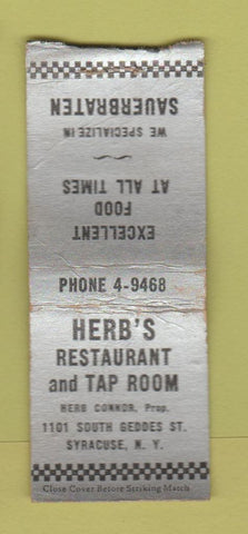 Matchbook Cover - Herb's Restaurant Syracuse NY WORN BOBTAIL
