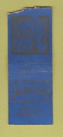 Matchbook Cover - Carolina Sandwich Shop Auburn NY WEAR BOBTAIL