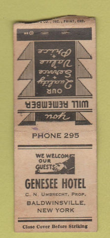 Matchbook Cover - Genesee Hotel Baldwinsville NY BOBTAIL