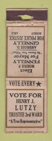 Matchbook Cover - Morris Fennelly Mayor Syracuse NY POOR STRIKER WEAR