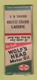 Matchbook Cover - Wolf's Head Motor Oil Darrow's Gas Solvay NY WEAR BOBTAIL