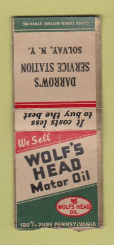 Matchbook Cover - Wolf's Head Motor Oil Darrow's Gas Solvay NY WEAR BOBTAIL