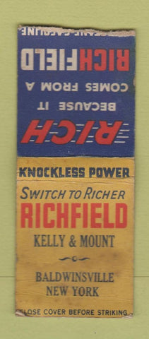 Matchbook Cover - Richfield oil gas Baldwinsville NY WORN BOBTAIL