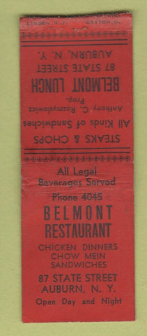 Matchbook Cover - Belmont Restaurant Auburn NY WEAR BOBTAIL