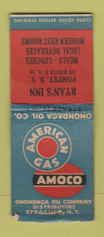 Matchbook Cover - Amoco oil gas Ryan's Pompey NY WORN BOBTAIL