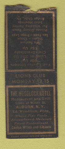 Matchbook Cover - Woodlock Hotel Auburn NY WORN BOBTAIL