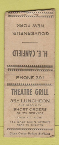 Matchbook Cover - HE Canfield Theatre Grill Gouverneur NY WEAR BOBTAIL