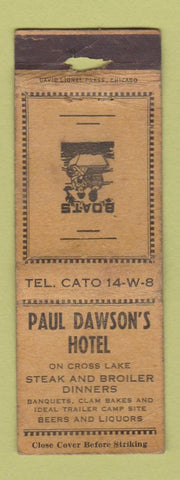 Matchbook Cover - Paul Dawson's Hotel Cross Lake NY POOR STRIKER