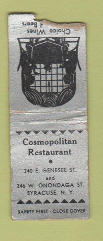 Matchbook Cover - Cosmopolitan Restaurant Syracuse NY WORN BOBTAIL
