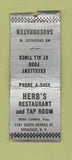 Matchbook Cover - Herb's Restaurant Syracuse NY WORN BOBTAIL
