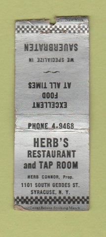 Matchbook Cover - Herb's Restaurant Syracuse NY WORN BOBTAIL