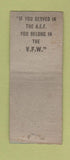 Matchbook Cover - VFW Tioughnioga Post Cortland NY BOBTAIL