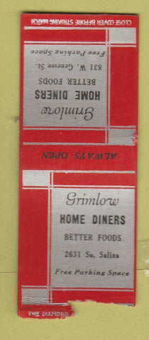 Matchbook Cover - Grimlow Home Diners Syracuse NY BOBTAIL