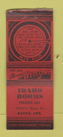 Matchbook Cover - Idaho Rooms Baker OR low phone # BOBTAIL