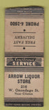 Matchbook Cover - Arrow Liquor Store Syracuse NY WORN BOBTAIL
