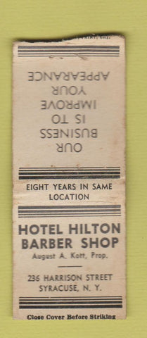 Matchbook Cover - Hotel Hilton Barber Shop Syracuse NY WORN BOBTAIL