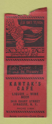 Matchbook Cover - Kantak's Cafe Syracuse NY BOBTAIL