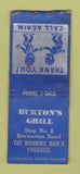 Matchbook Cover - Burton's Grill Syracuse NY POOR BOBTAIL