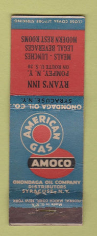 Matchbook Cover - Ryan's Inn Pompey NY Amoco oil gas WORN