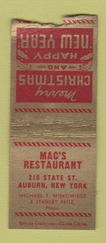 Matchbook Cover - Mac's Restaurant Auburn NY Christmas BOBTAIL