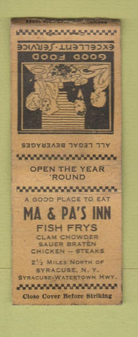 Matchbook Cover - Ma and Pa's Inn Syracuse NY WORN BOBTAIL