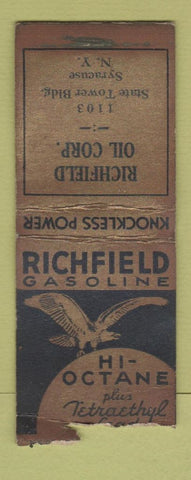 Matchbook Cover - Richfield oil gas Syracuse NY WORN BOBTAIL