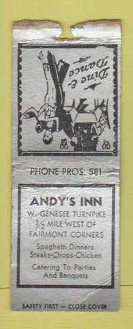 Matchbook Cover - Andy's Inn Fairmount Corners NY? WEAR BOBTAIL