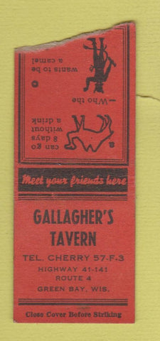 Matchbook Cover - Gallagher's Tavern Green Bay WI BOBTAIL