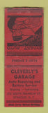 Matchbook Cover - Cleverly's Garage Syracuse NY WORN BOBTAIL