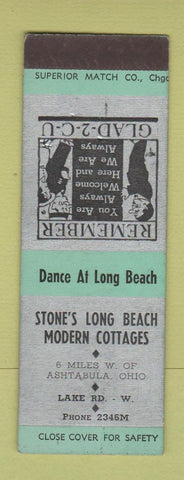 Matchbook Cover - Stone's Long Beach Cottages Ashtabula OH SAMPLE