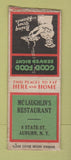 Matchbook Cover - McLaughlin's Restaurant Auburn NY BOBTAIL