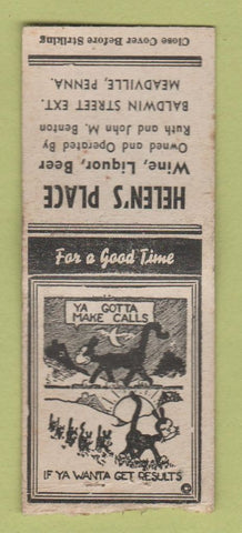 Matchbook Cover - Helen's Place Meadville PA BOBTAIL