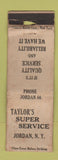 Matchbook Cover - Taylor's Super Service oil gas Jordan NY WORN BOBTAIL