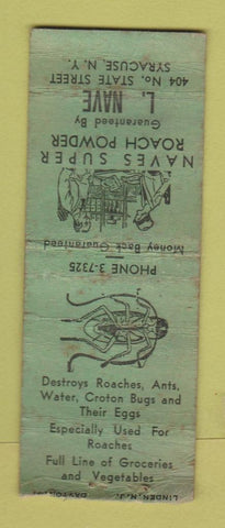 Matchbook Cover - Naves Super Roach Powder Syracuse NY POOR BOBTAIL