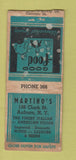 Matchbook Cover - Martino's Italian Restaurant Auburn NY WORN BOBTAIL