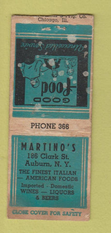 Matchbook Cover - Martino's Italian Restaurant Auburn NY WORN BOBTAIL