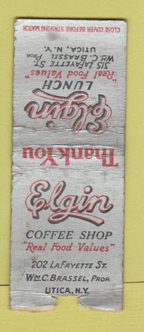 Matchbook Cover - Elgin Lunch Utica NY WORN BOBTAIL