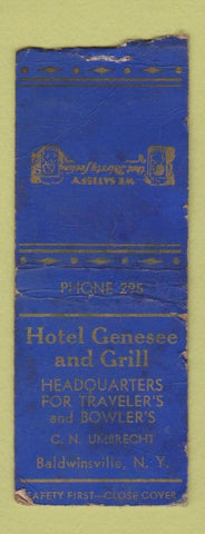 Matchbook Cover - Hotel Genesee and Grill Baldwinsville NY WORN BOBTAIL