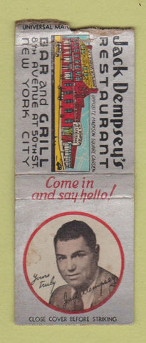 Matchbook Cover - Jack Dempsey's Restaurant New York City Boxing WEAR BOBTAIL