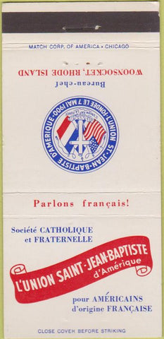 Matchbook Cover - L'Union Saint Jean Baptiste Catholic Woonsocket RI 30 Strike