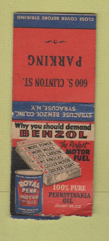 Matchbook Cover - Benzol oil gas Syracuse? WEAR BOBTAIL